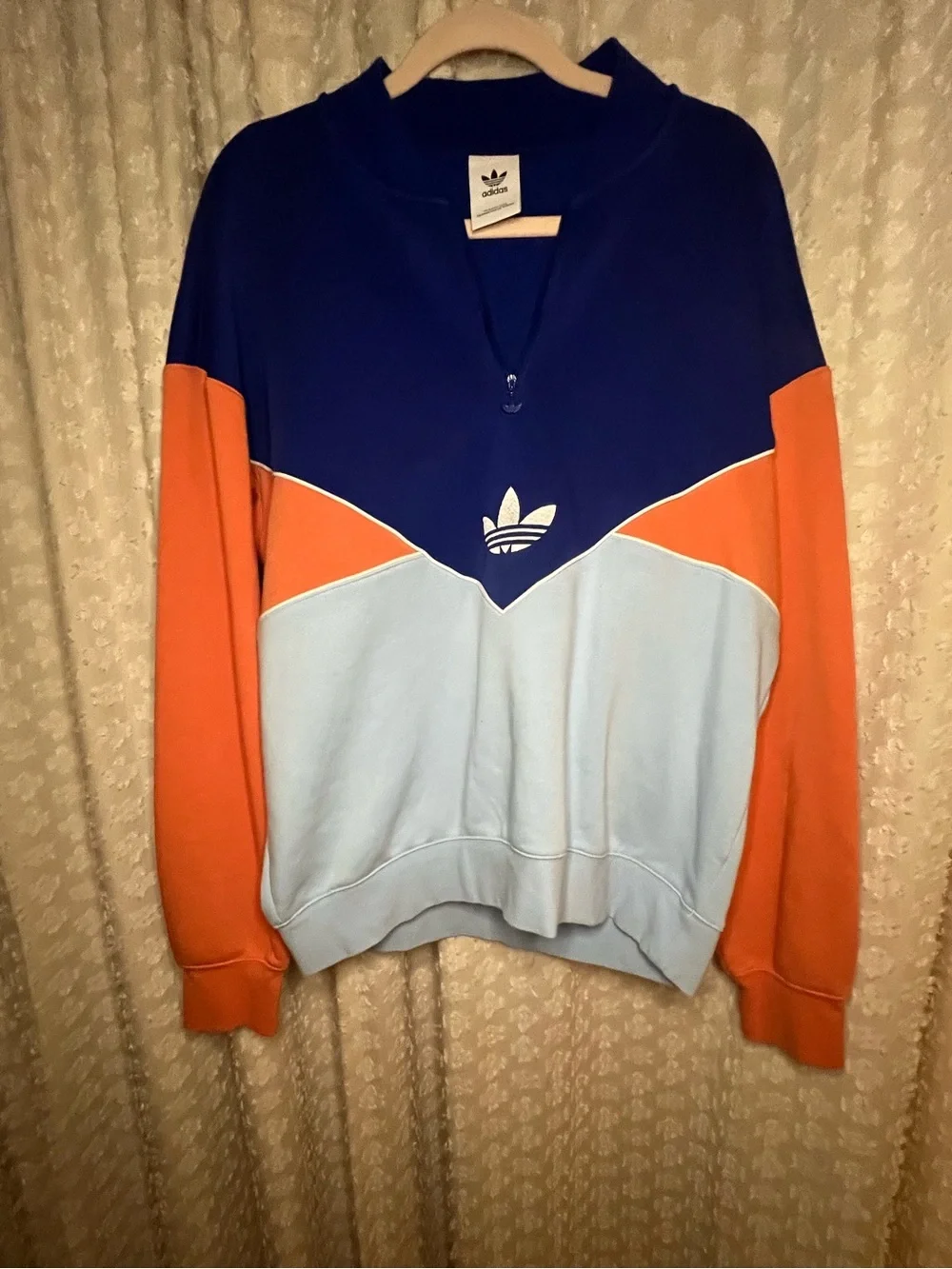 Adidas Originals Large Adicolor 1/4 Zip Color block Crew Sweatshirt IB3144